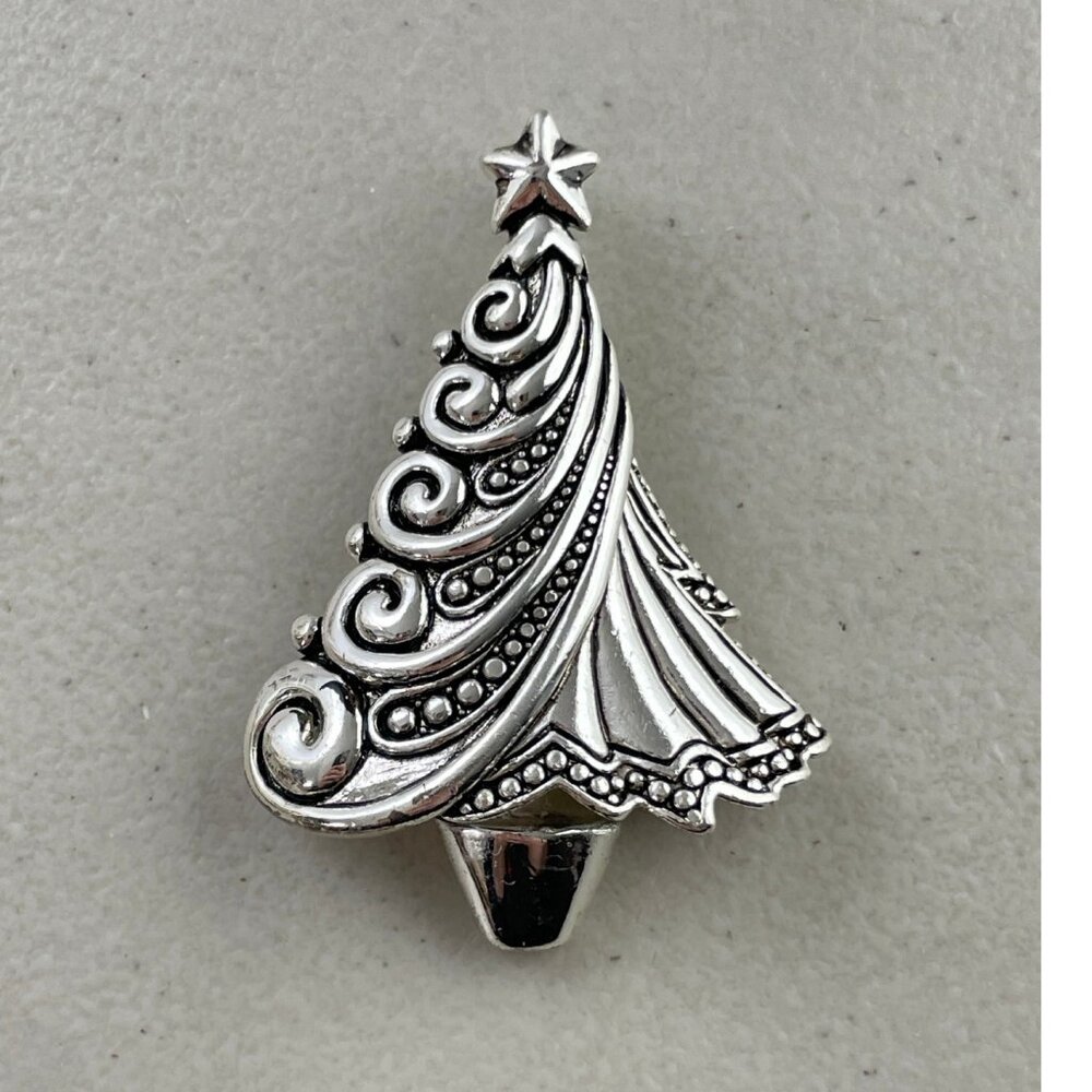 Vintage Silver tone Christmas Tree Pin, Silver Tree Pendant, Fancy Holiday Tree